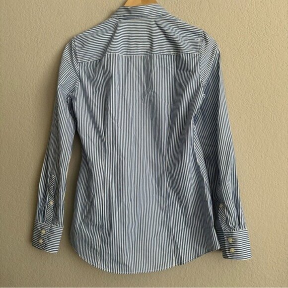 J.Crew Size XS Blue White Striped Cotton Button-Down Shirt Classic Preppy Style - Picture 6 of 14